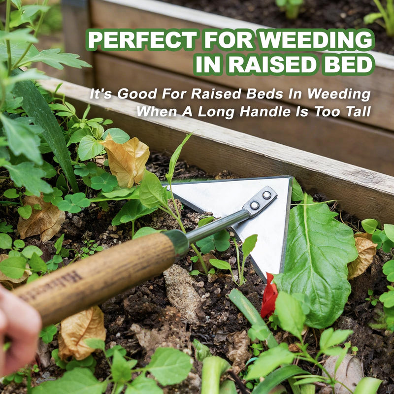 Haliaeetus Triangle Head Hoe, 15'' Scuffle Hoe for Weeding Precisely in Raised Bed, Stainless Steel Rogue Hoe for Weeding in Push-Pull Motion, Push Pull Hoe with Compact Size for Weeding Between Plant 15'' Triangle Head Hoe
