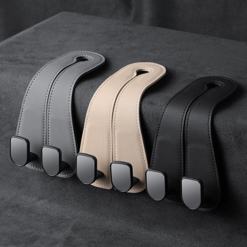 2 Pack KAFANLIN Car Headrest Hooks for Purses and Bags Cute Leather Car Seat Back Head Rest Double Hooks for Bags Cute Pink Beige Car Accessories Headrest Back Seat Handbags Hook (Beige 2 Pack) kafanlin beige 2 pack