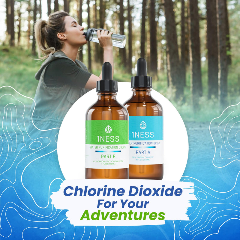 1ness Chlorine Dioxide Kit | 2 Part Liquid 8oz Set | Hydrochloric Acid 4% (HCl) : Sodium Solution 28% 8 Oz