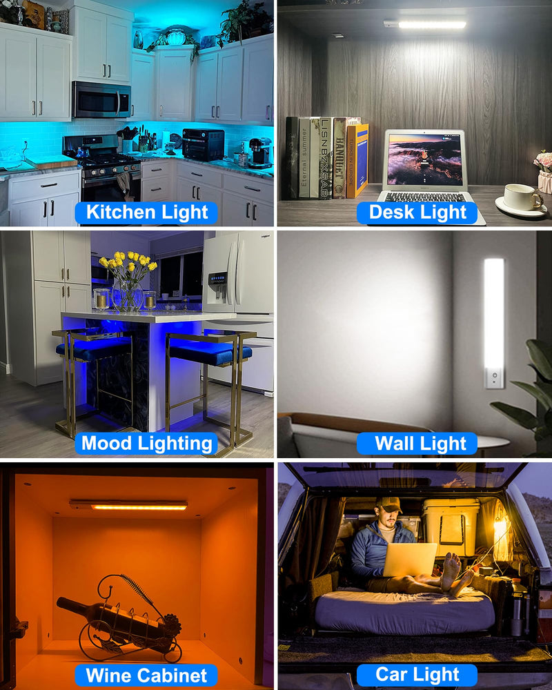 79-LED Under Cabinet Lighting, 15 Colors Uitra-Thin Closet Lights Rechargeable Wireless Under Counter Lighting with Remote Control, Dimmable RGB Light Bars for Kitchen Showcase Shelf, 3 Pack