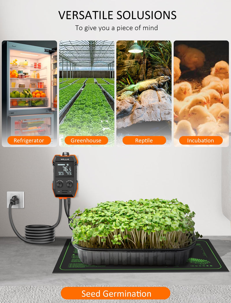 WH2408 Temperature Controller 10A 1200W, Digital Thermostat Controlled Outlet Plug Switch for Reptile Terrarium Greenhouse Homebrew Aquarium Seedling Mat, Heating or Cooling Mode (Pack of 1)