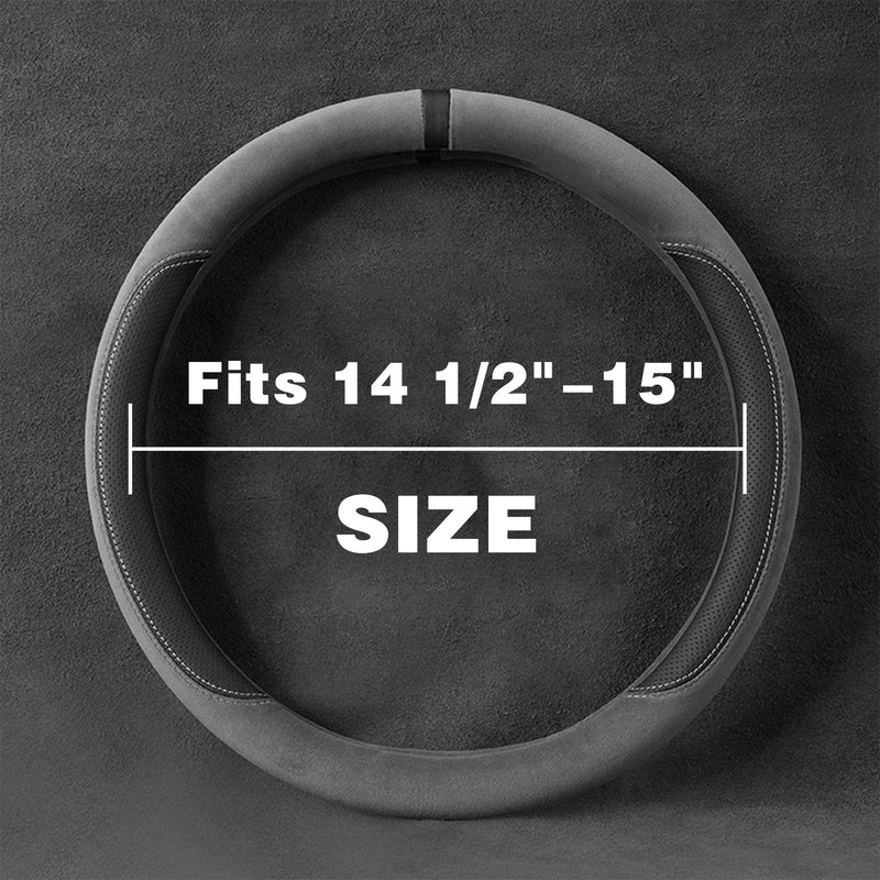 Suede & Napa Leather Steering Wheel Cover for Men Women, Universal Fit 14.5" to 15", Sweat-Absorbent Breathable Auto Protector for Summer & Winter Driving, Odorless Car Accessories(Coffee) Brown