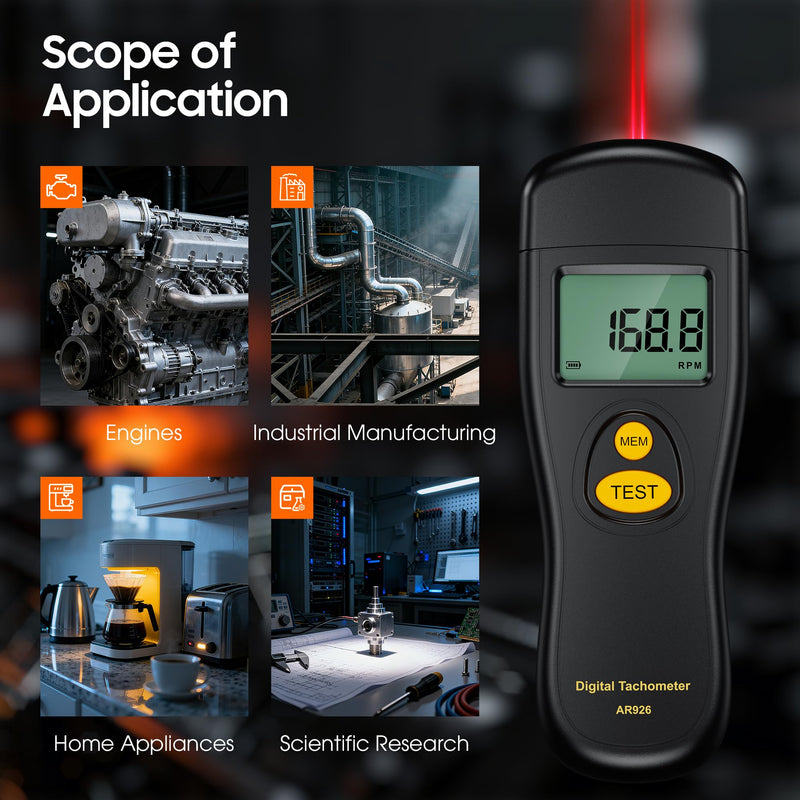 Digital Tachometer, Noncontact Laser Photo Sensor with 30 to 99,999 RPM Accuracy, RPM Gauge Meter