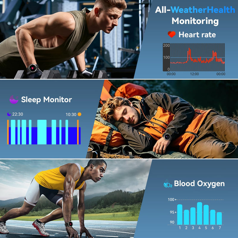 Smart Watch for Men Fitness Tracker: Waterproof Make Answer Call Running Digital Mens Watches Military Smartwatch Android Phone iPhone Samsung Compatible SpO2 Sleep Heart Rate Monitor Step Pedometer Black