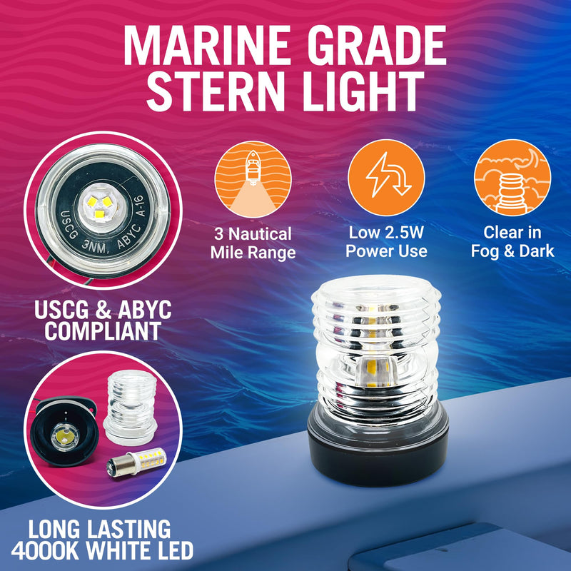 Boat Anchor Light, 2.75" LED Stern Light, USCG Tested Waterproof Marine Navigation Light, 3NM White All-Around Lighthouse LED Accessory for Boats 2.75" Fixed