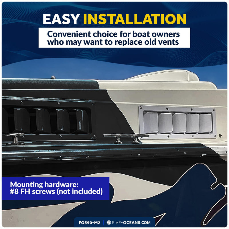 Five Oceans FO590-M2 Rectangular Boat Marine Louvered Ventilators, White Durable Injection-Molded ABS Plastic, 10-1/4 inches (260 mm), UV and corrosion resistant, 6 slots (Pair)
