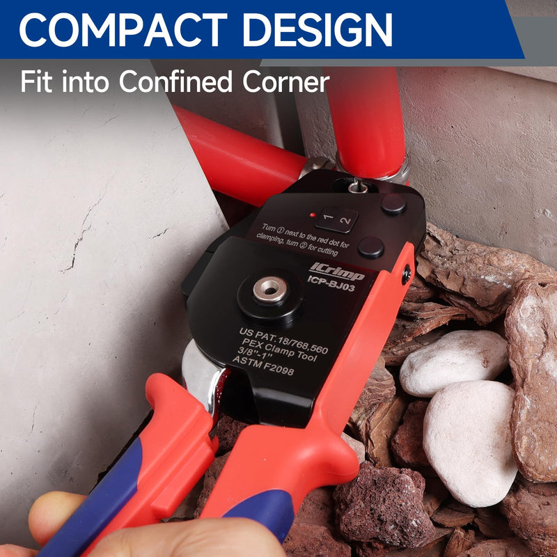 iCrimp One-Hand PEX Pipe Cinch Tool Kit, PEX Crimping Tool with Removing Function for 3/8-1 inch Clamp Rings, with 20PCS 1/2-in, 10PCS 3/4-in PEX Clamps and Pipe Cutter Auto Release Cinch & Remove Kit