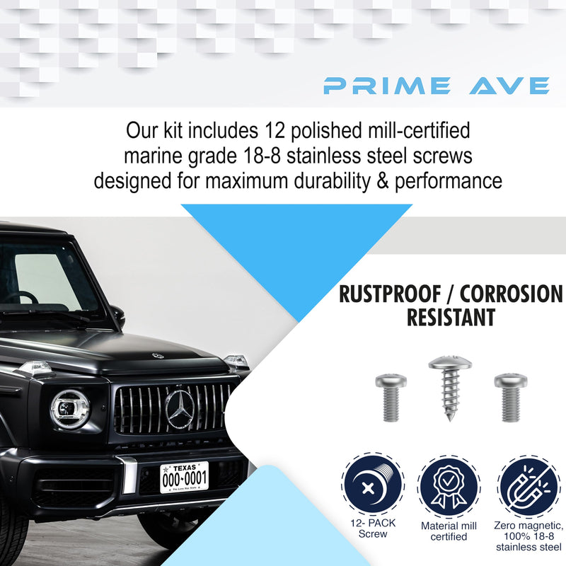 Stainless Steel License Plate Screws for License Plates, Frames, Covers - Rust Proof Licence Plate Screw Set for Front/Rear - Compatible with Mercedes Benz (Pack of 12) Standard Length Silver