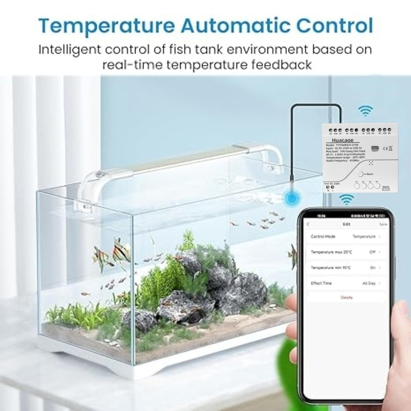 Tuya WiFi Smart Temperature Sensor Controller,4CH 85-250V Relay Switch, Remote Voice Control, APP Remote Control, Dry Contact, Real-Time Monitoring, Compatible with Alexa and Google Home 4CH 110V Temperature