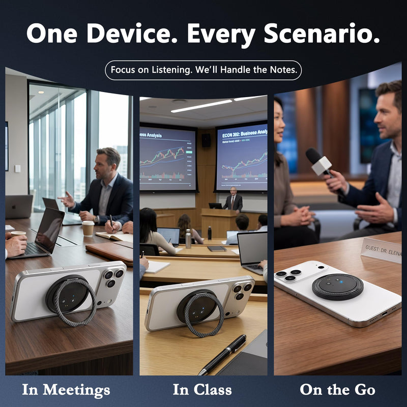 AI Voice Recorder in a Magnetic Phone Stand, AI Meeting Assistant | Portable Smart Digital Note Taker Device, 100+ Languages Real-Time transcriber, Summarize, Lectures, Meetings, Interviews