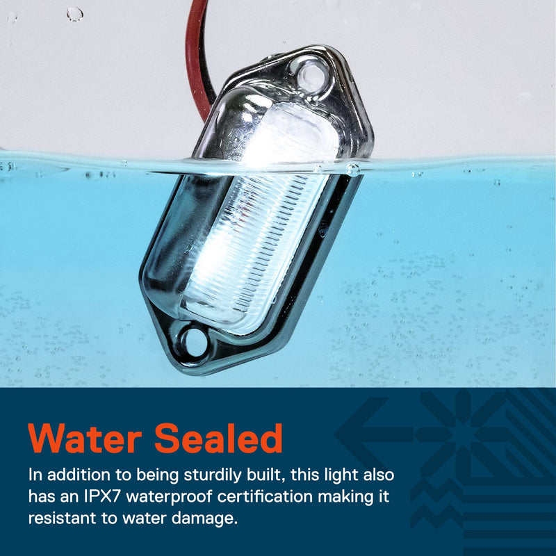 TRUE MODS 2pc Chrome Boat Trailer LED License Plate Lights [DOT FMVSS 108] [SAE L] [Surface Mount] [Waterproof] [12V DC] Universal Courtesy Step Tag Lamp for Auto Work Utility Flat Bed Semi Truck RV 2 Pack