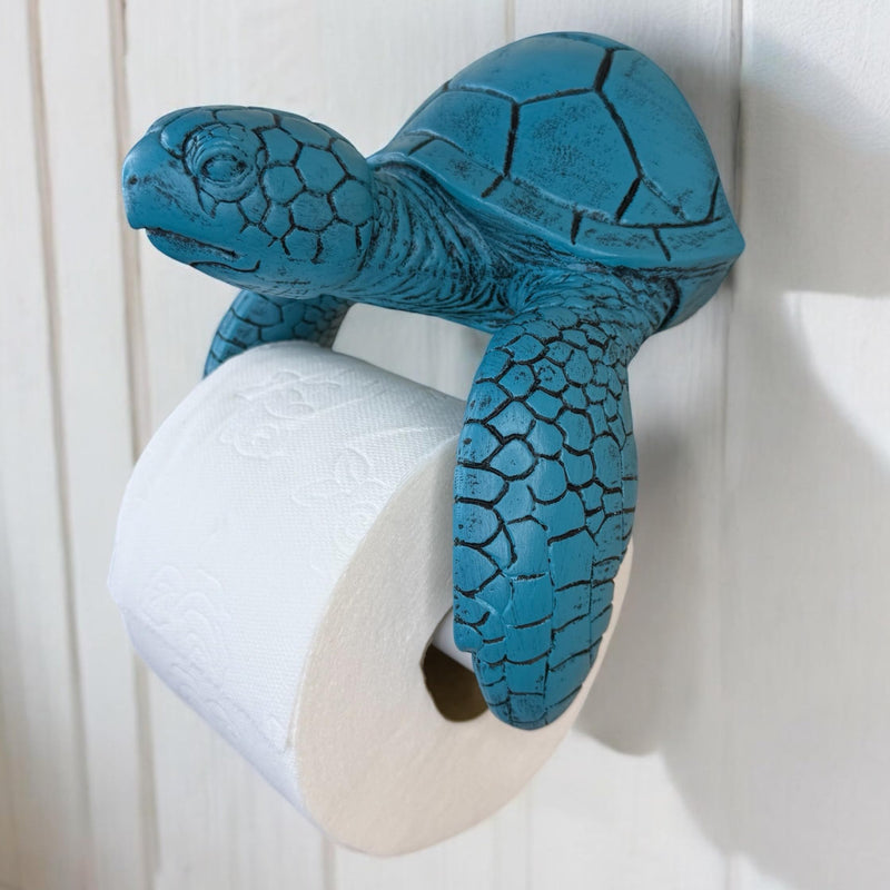 Sea Turtle Wall Mount Toilet Paper Roll Holder Rustic Nautical Beach Sea Blue/Green Coastal Decor – Aqua Teal Weathered Finish
