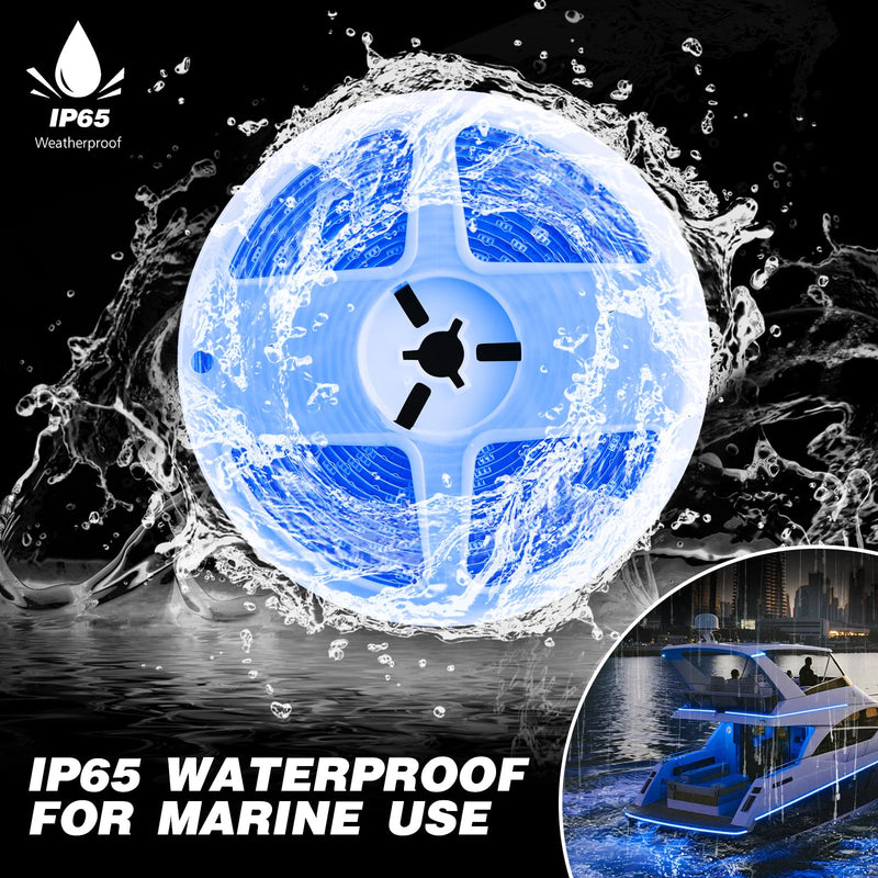 Upgraded Marine LED Light Strip - 12V 32.8FT Boat Lights with 2M Cigarette Lighter Plug, IP65 Waterproof, for Indoor Outdoor Pontoon Yacht RV Cabin