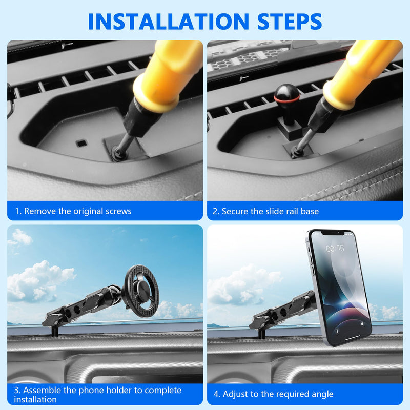 Magnetic Phone Mount for 2018-2023 Jeep Wrangler Jl & 4XE Gladiator JT | Cell Phone Dash Mount with 360° Dual-Ball, Jeep Magnetic Phone Mount interior Accessories, OEM Screws Dash Mount Install for 2018-2023 JL