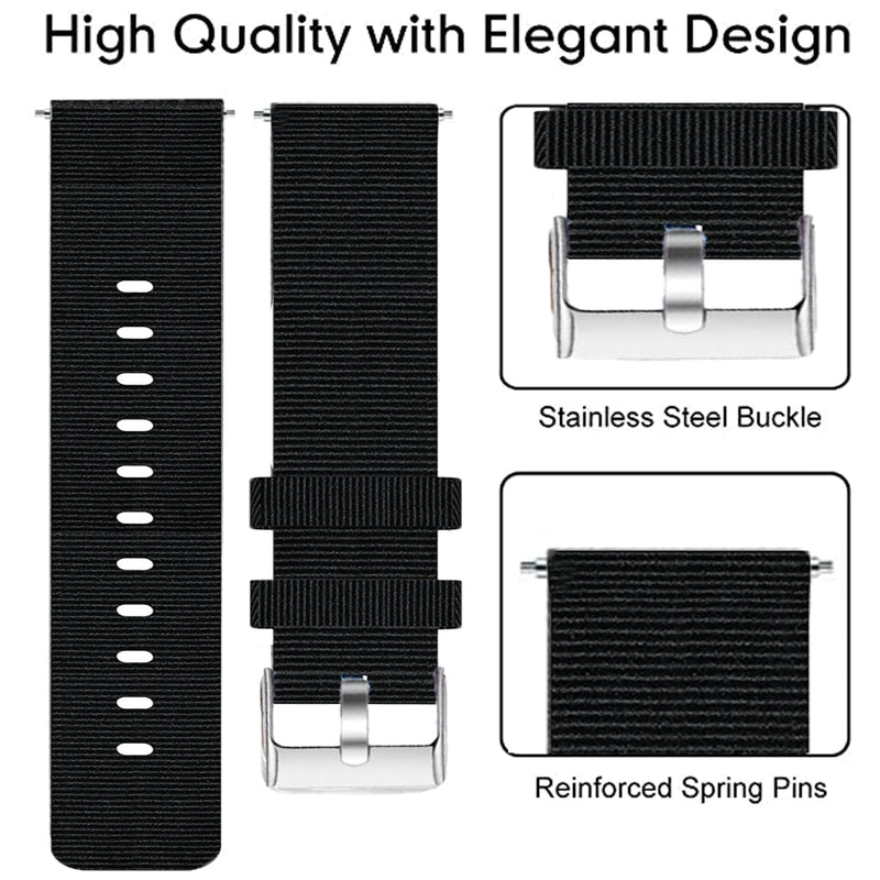 Lamshaw Compatible for WITHit Giga Smartwatch Bands, Breathable Nylon Woven Fabric Replacement AccessoryCompatible for WITHit Giga, Deca Smartwatch Black 22mm size band