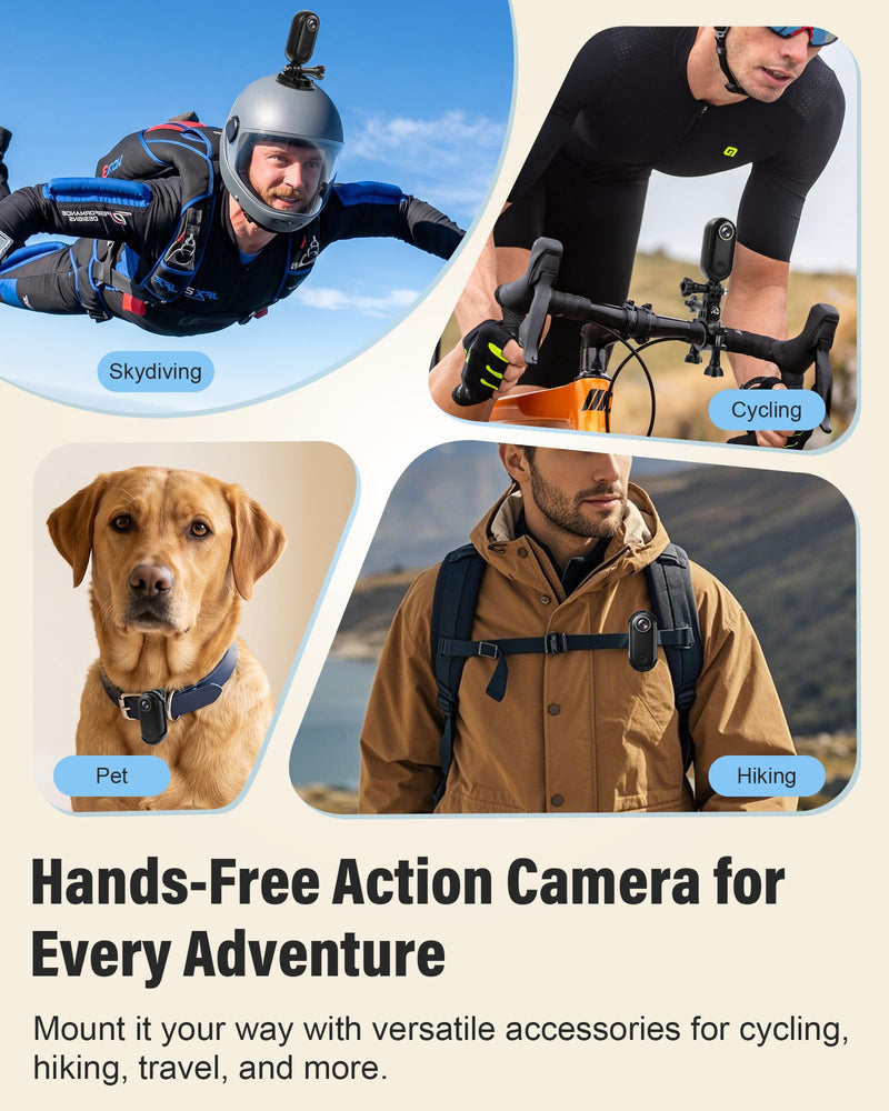 Mini Body Camera 4K, Thumb Action Camera with 123° wide-angle Lens, Wearable Cam with 360° Rotatable Clip, Portable Pov Cam Magnetic Mount for Chest/Vlogging/Bike, Wi-Fi, APP, Waterproof(No SD Card)
