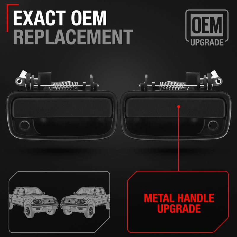 Exterior Front Driver & Passenger Door Handle Set, Upgraded Metal, Compatible with 1995-2004 Toyota Tacoma - Textured Black - 69220-35020, 69210-35020, 79345, 91318, 79344, 91319, TO1311117, TO1310117 Driver + Passenger Handle (Metal)