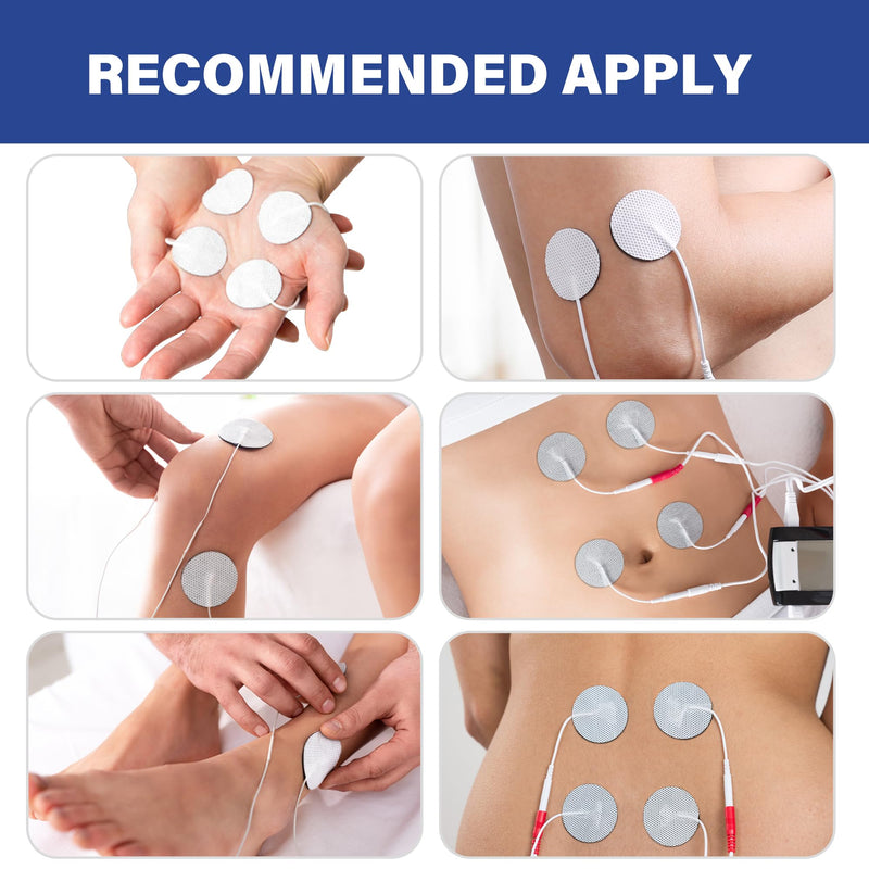 LotFancy TENS Unit Electrode Pads, 40PCS Round Electrodes Pads, 1.25" Reusable TENS Pads for EMS Muscle Stimulator, with 2.0 mm Pigtail Connectors 40 Count (Pack of 1)