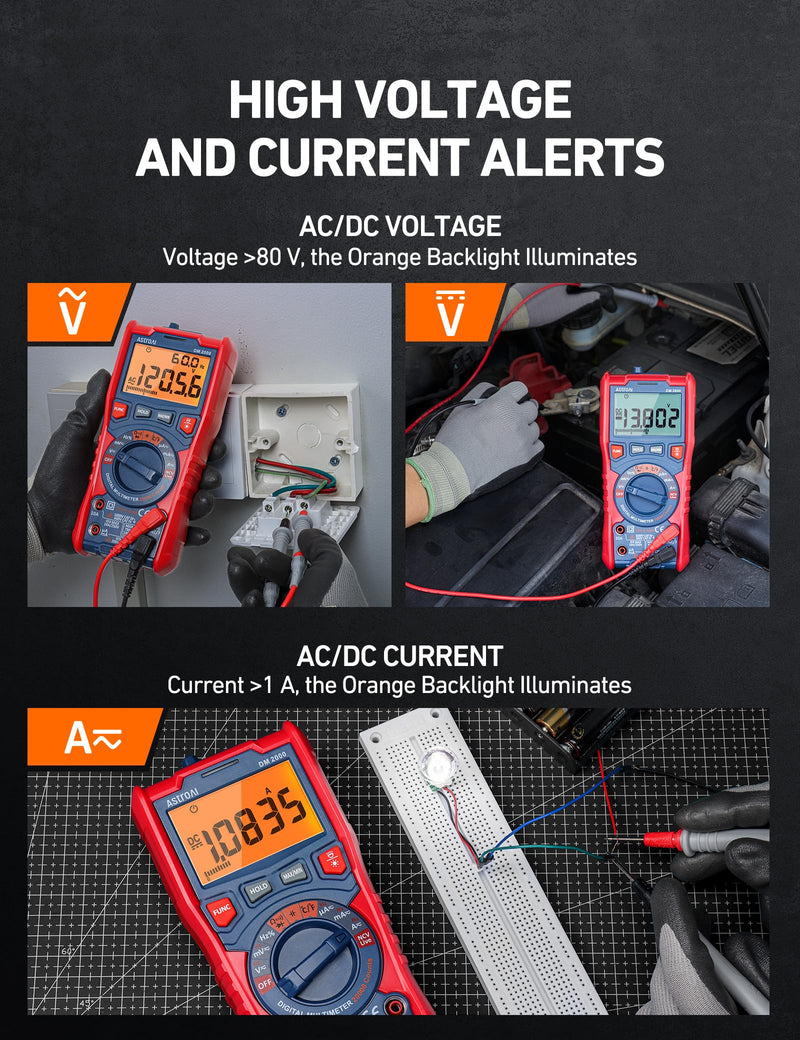 AstroAI Digital Multimeter Tester TRMS 20000 Counts with Higher Resolution Auto-Ranging Voltmeter; Accurately Measures Voltage Current Resistance Diodes Continuity Duty-Cycle Capacitance Temperature