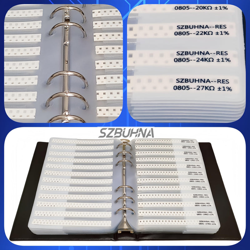 0603+0805 SMD Capacitor Resistor LED Assortment Kit with MOSFET Diode Transistor (0.5pF-22uF 0-10M Ohm 1% Tolerance) for Electronics Total 312 Sets of Surface Mount Chip Components in One Sample Book