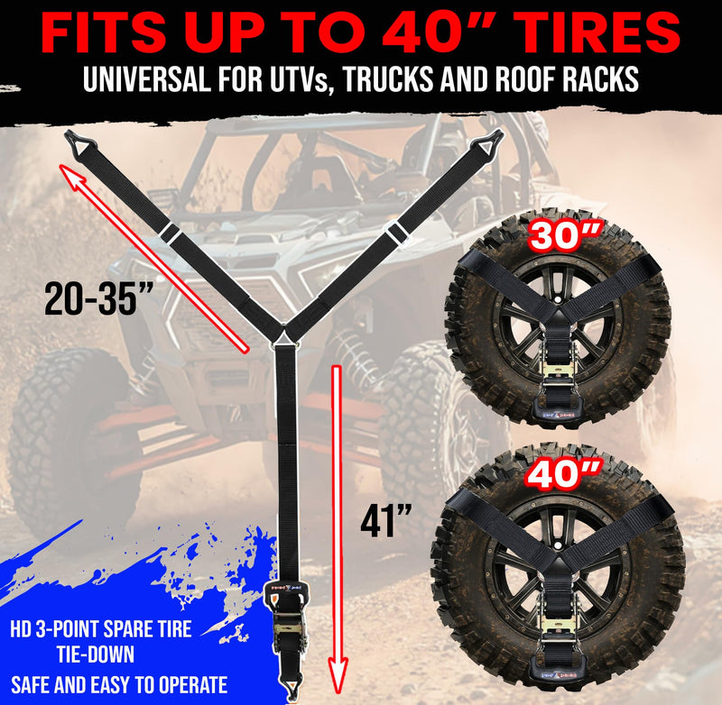 Y Strap for Spare Tire - Heavy Duty Spare Tire Strap for UTV, Offroad Accessories & Roof Rack, 3 Way Ratchet Strap Tie Down- 1.6" Wide, Can Secure Up to 40" Tire by Straight Jacket Crew (Black) Black