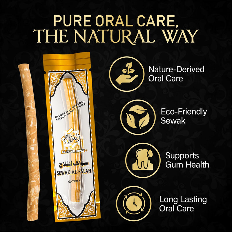SEWAK AL-FALAH Miswak (Traditional Natural Toothbrush) - 20 Pack - Individually Vacuum Sealed for Long-Lasting Freshness – Traditional Oral Care for Deep Cleaning, Whitening, and Plaque Defense 1 Count (Pack of 20) Regular