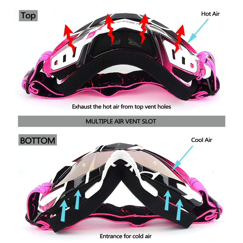 Motorcycle Motocross Goggles ATV Racing Goggles Dirt Bike Tactical Riding Motorbike Goggle Glasses, Bendable Windproof Dustproof Scratch Resistant Protective Safety Glasses (Pink) Pink