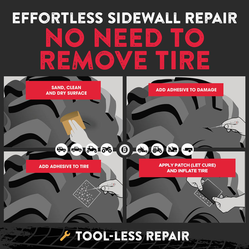 GlueTread Sidewall Tire Repair Kit - Off-Road Tire Patch Kit for ATV and UTV Tires - Large Rubber Patch & Adhesive Glue - Heavy Duty - For Sidewall Damage Repair