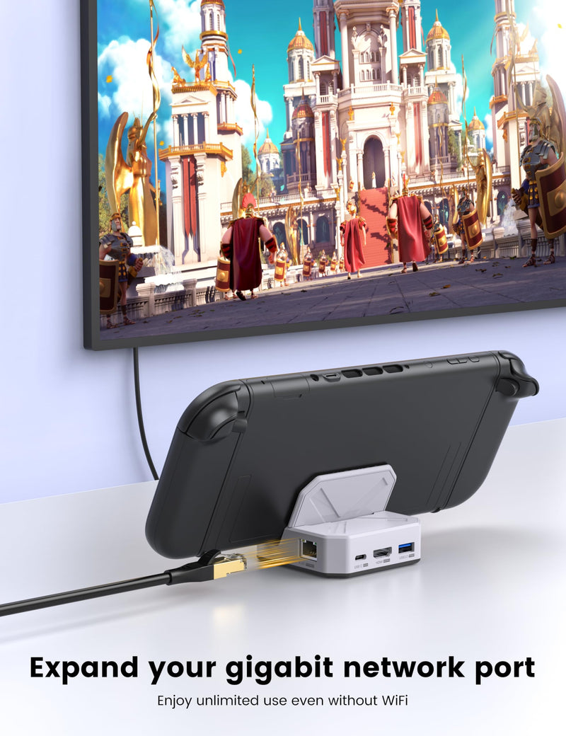 MOGOOD USB C Docking Station Type C Hub Switch 2 TV Dock Docking Station with HDMI,2 USB 3.0,100W PD, 1000M Ethernet Compatible with Switch, Mobile Phones