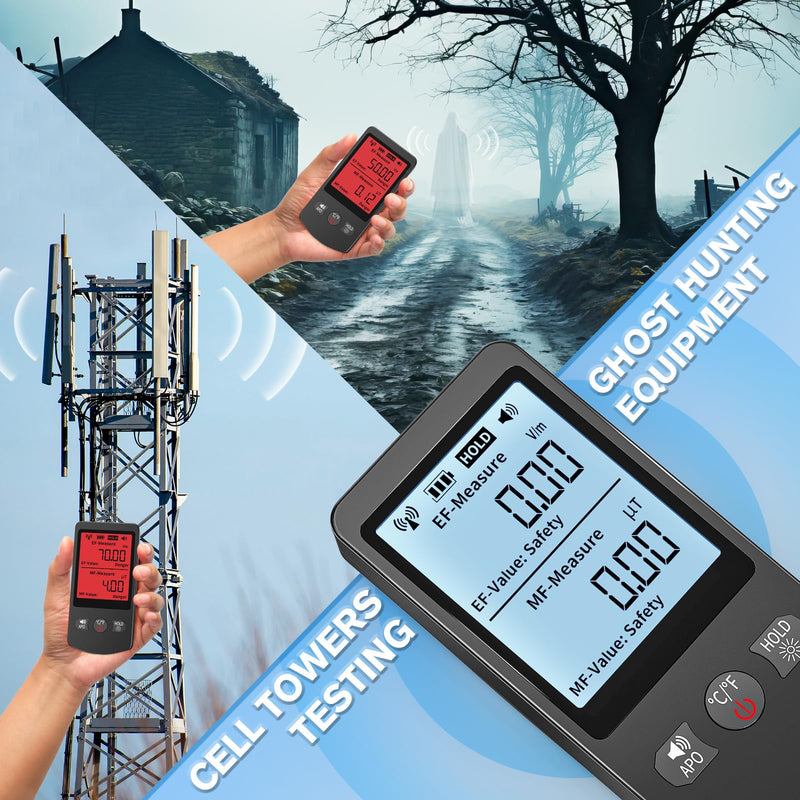 COLOR TREE EMF Meter Rechargeable Electromagnetic Field Upgrated 3-in-1 Radiation Detector Handheld Digital LCD Temperature Measure - Tester for Home Inspections - Outdoor and Ghost Hunting With LCD EMF Meters