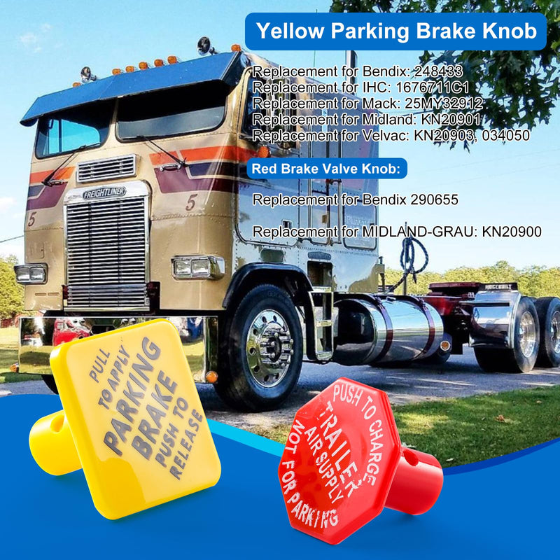 Parking and Air Brake Knobs 248433 290655, 248433 Yellow Parking Brake, 290655 Red Tractor Trailer Air Brake Knob Compatible with Bendix, Replace# TR248433 + TR290655 248433+290655