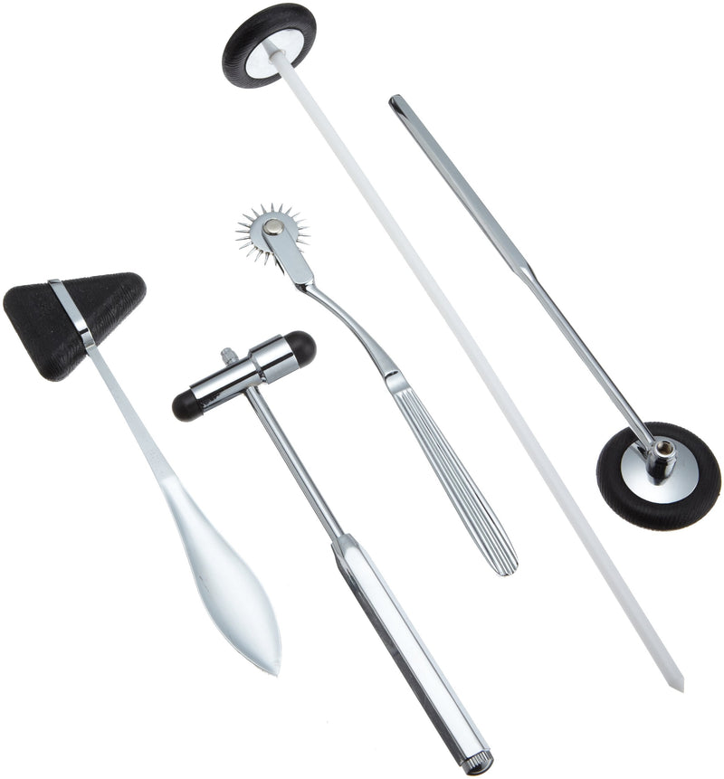 ADC 3600BK Adult Neurological Hammer Medical Instrument Set, Includes Wartenburg Pinwheel, Babinski Hammer, Taylor Hammer, Buck Hammer, Queen's Square Hammer, Black