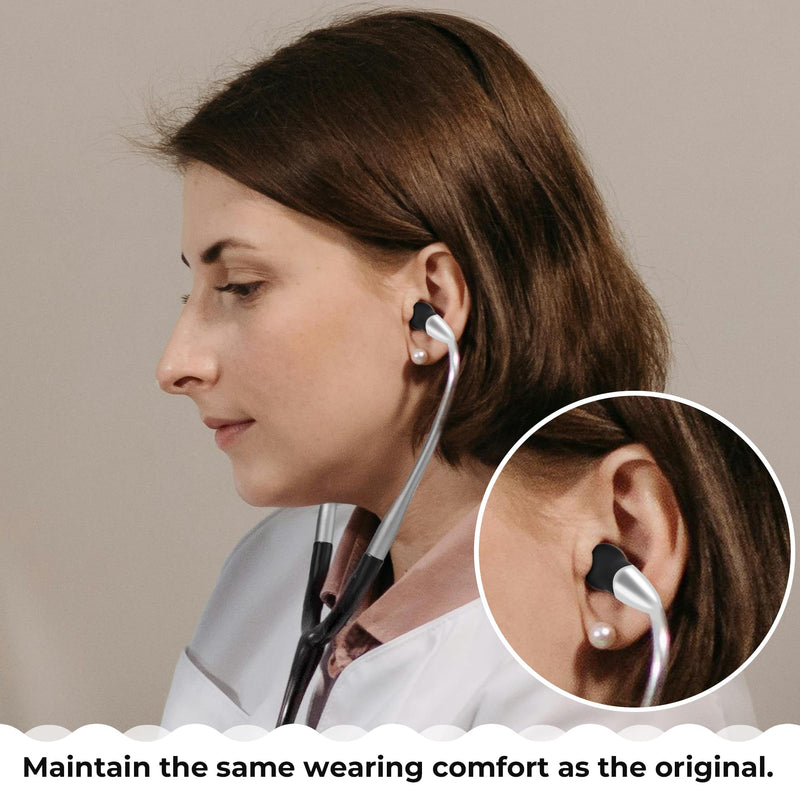 Replacement Ear Tips Compatible with EKO CORE 500 Digital Stethoscope, Original-Size Silicone, 6 Pairs (3 Small, 3 Large), Black