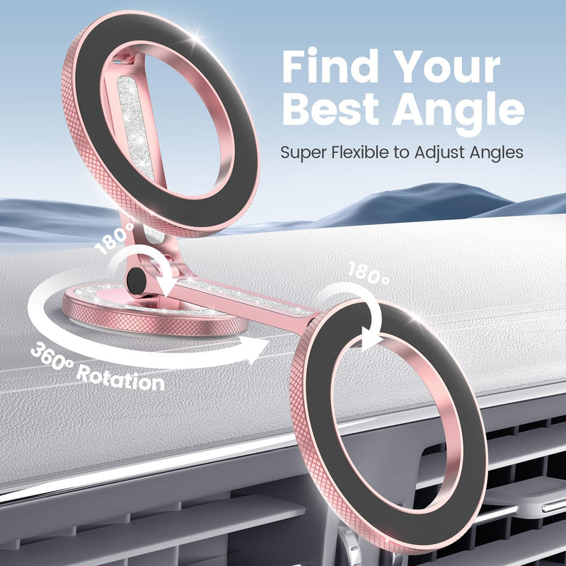 Pikabo Phone Holders for Your Car, Glitter Pink | Dashboard Windshield Car Phone Holder Hands Free Phone Mount for Car Compatible with iPhone MagSafe Accessories