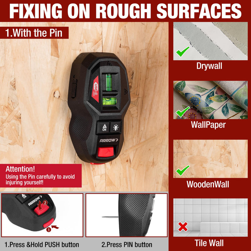 ARROW 2-in-1 Laser Level with Magnetic Stud Finder, Rechargeable Wall Scanner for Wood & Metal, Cross Line Laser with Bubble Vials for Accurate Markings, Ideal for Hanging Frames & Pictures