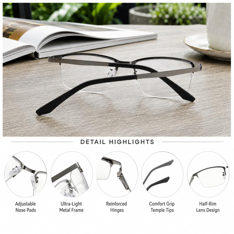 Photochromic Multifocus Reading Glasses, Progressive Transition Readers with Blue Light Filtering Lenses for Men Shine Grey 2.5 x