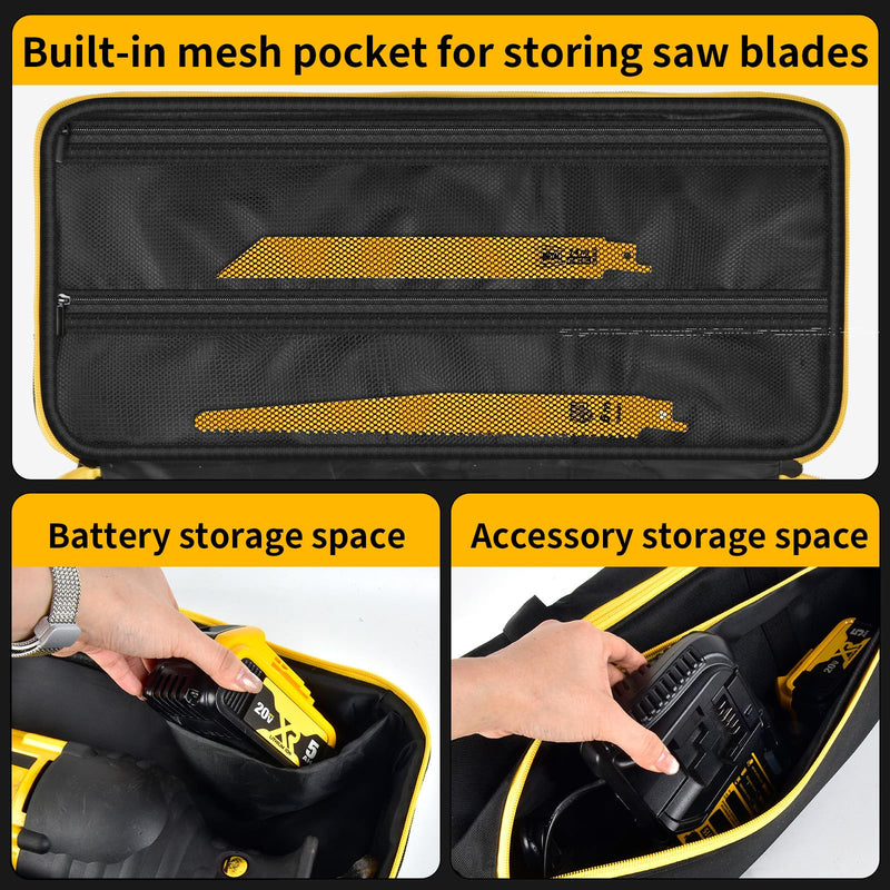 Tool Bag for DEWALT DCS380B 20V MAX Reciprocating Saw, for Makita JR184DZ / JR189DZ, Universal Storage Organizer with Battery Slot & Large Pocket for Charger, Blades, Accessories - Case Only