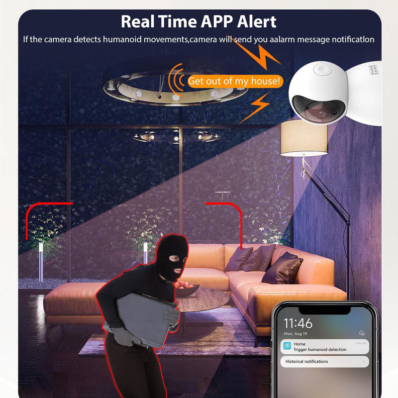 3MP Security Camera 2.4G WiFi Smart Indoor Monitoring Cam with Night Viewing 2-Way Audio Phone APP Remote Control Motion Detection for Pet Home Security Monitor Intelligent Alarm System