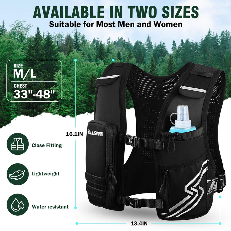 Running Vest for Women Men, Running Hydration Vest with 500ml Soft Flask & Touch-Screen Phone Pocket, Reflective Lightweight Hydration Backpack for Hiking with Adjustable Chest Waist Straps Medium-Large (Chest 33"-48")