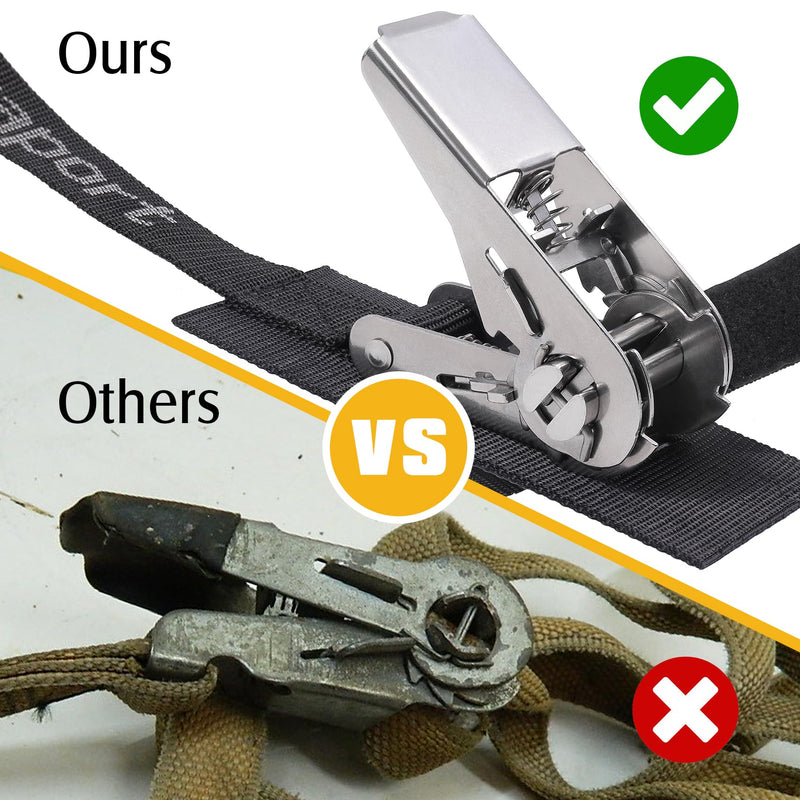 Ayaport Boat Tie Down Straps to Trailer (Stainless Steel Ratchet) 5 Feet, 2400lbs Break Strength Heavy Duty Ratchet Boat Straps, Boat Transom Straps Boat Trailer Accessories for Boating Safety, Black 1" x 5' -Stainless