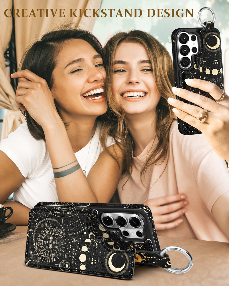Shorogyt for Samsung Galaxy S26 Ultra Wallet Case - Cute Fashion Sun Moon Design with Card Holder Kickstand for Magnetic Clasp Back Flip Folio Leather Phone Cases for Women Girls Men Constellation