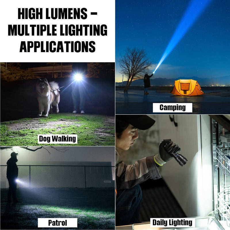 BERCOL Flashlight LED Rechargeable Flashlights High Lumens, 99,000 LM Super Bright Powerful Flashlight, High Powered Flash Lights Waterproof Handheld Flashlights for Home Camping Hiking(2 Pack)