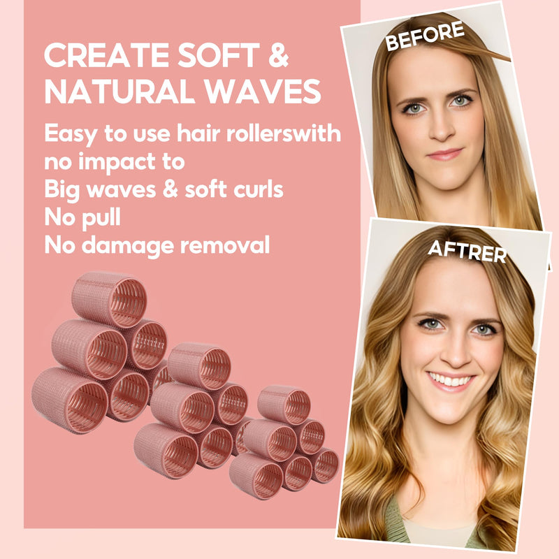 18pcs Hair Rollers,Self Grip Thermal Curlers for Long Short Hair Pink | Ceramic Ionic Thermal Hair Rollers for Hair Volume,Blowout styling Look,to Sleep In,Salon Quality Heatless Curls(Pink) Light Pink