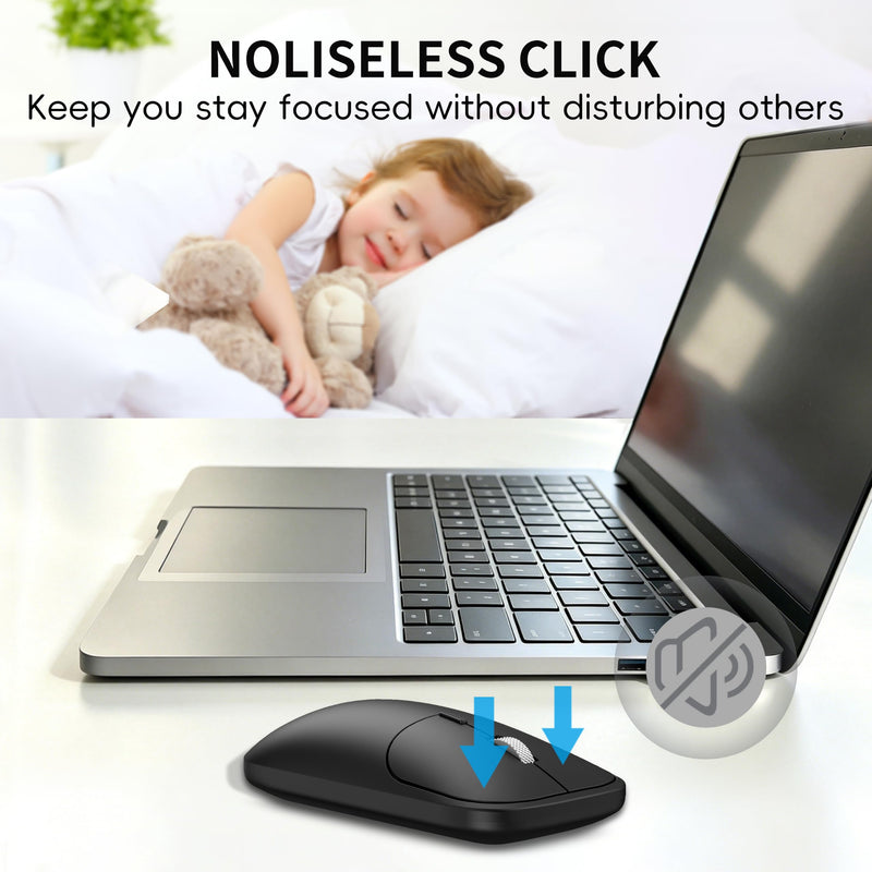 Bluetooth Mouse for Laptop Mac MacBook PC Chromebook Notebook - Black | No USB Receiver, Slim Portable Design, Silent Click, 4 DPI Adjustable, Long Battery Life, Aluminum Alloy Roller Computer Mice