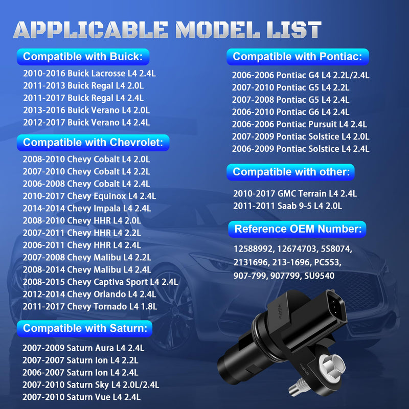 12588992 Crankshaft Position Sensor Compatible with Chevy Equinox Malibu Cobalt HHR, GMC Terrain, Pontiac G5 G6 Solstice, Saturn Vue Sky Aura Ion, Buick Regal Lacrosse Verano 2.0L 2.2L 2.4L