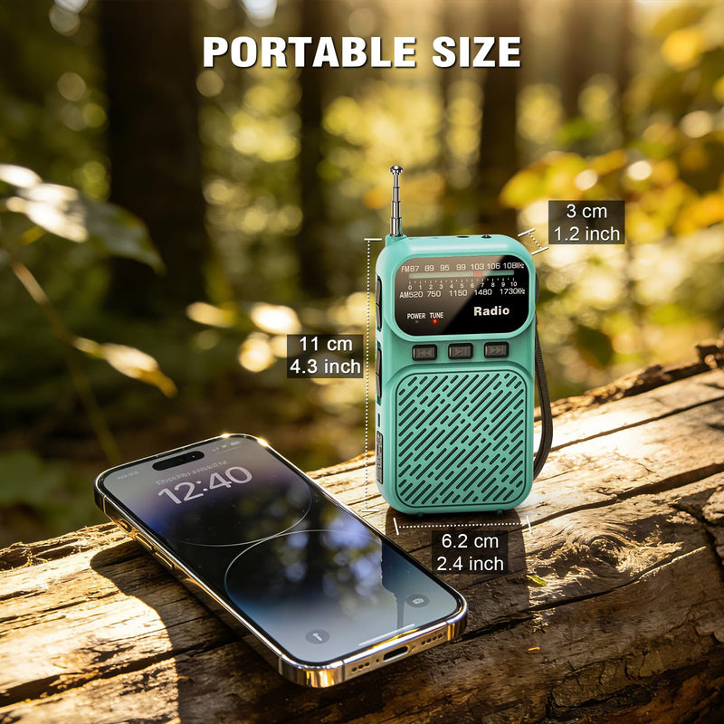 Goodes Portable Radio AM FM, Battery Operated Pocket Radio for Gift, Elder | Best Reception Transistor Small Radios, with Bluetooth/Flashlight/Headphone Jack, USB-C Rechargeable or 3AAA Battery Blue