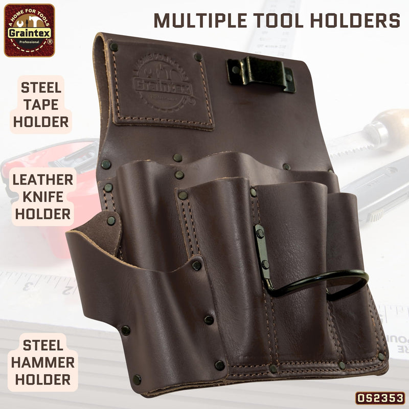 Graintex Drywall Pouch Brown Color Heavy Duty Top Grain Leather, Steel Hammer Holder, Drywall Tool Belt, Framers Tool Pouch, Construction, Carpenter, Electricians - OS2353 Right Handed