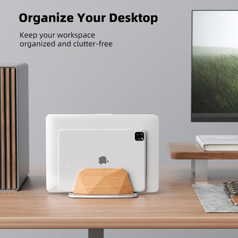 Vertical Laptop Stand - Dual Slots Wooden Adjustable Laptop Holder,Desktop Dock Compatible with All MacBook, Surface,Chromebook,Dell & More(Beechwood) Beechwood