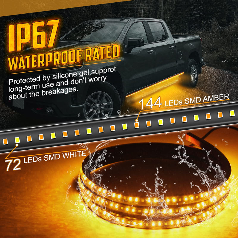 2PCS 70 Inch LED Running Board Light 12V LED Side Marker Light with Sequential Amber Turn Signal Light &White Courtesy Light,216 LEDs Running Board Strip Light for Trucks Cars Vehicle