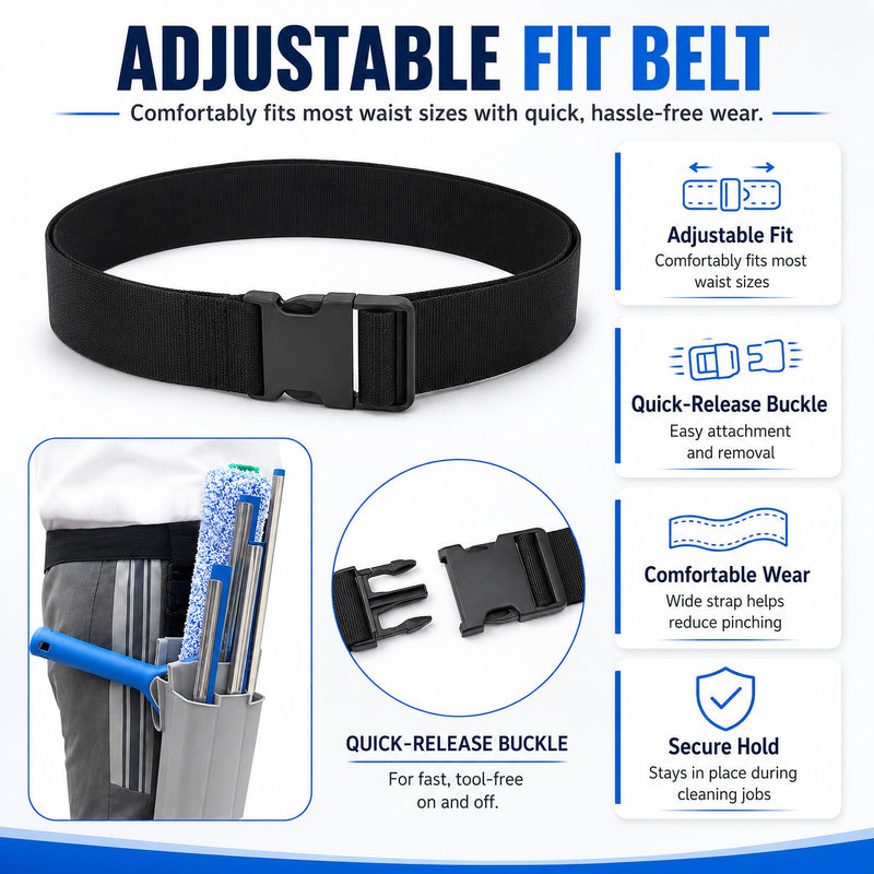 Window Cleaning Holster with Belt and Quick-Connect Leg Strap | Detachable Squeegee Holder Tool, Removable Side Bucket, Multi-Tool Waist Carry Design with Quick Connect Leg Strap